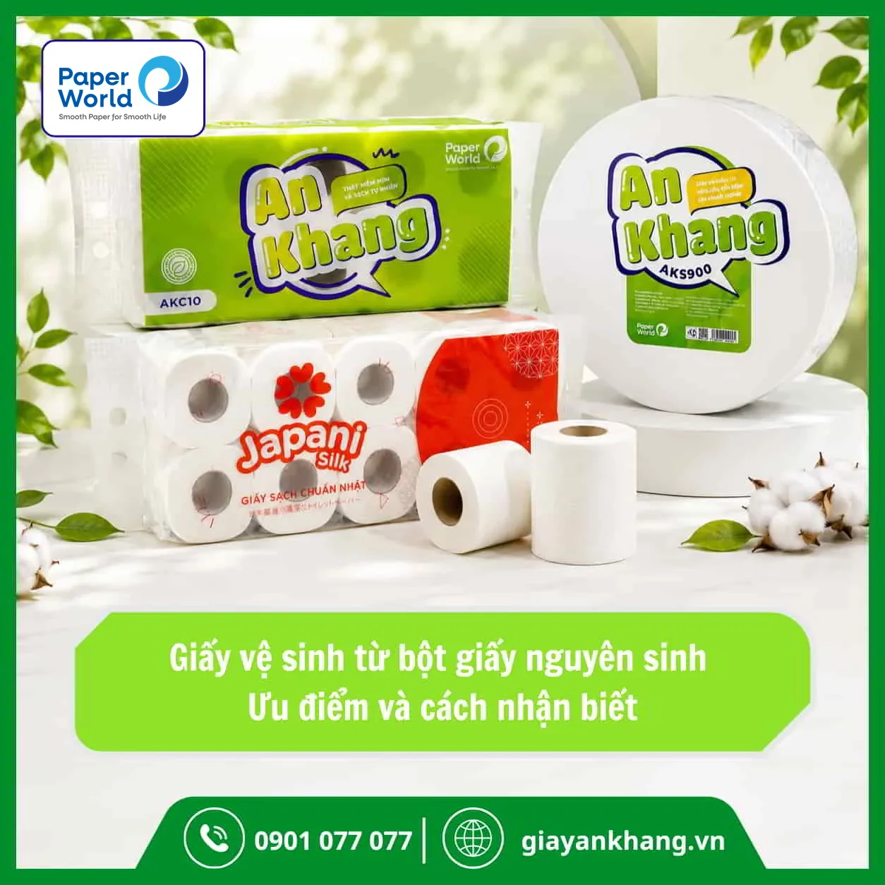 Giấy vệ sinh từ bột giấy nguyên sinh thương hiệu An Khang và Japani Giấy vệ sinh từ bột giấy nguyên sinh An Khang và Japani Silk chất lượng cao, ít bụi, mềm mại, an toàn cho da nhạy cảm và phù hợp cho gia đình, khách sạn, văn phòng, doanh nghiệp.