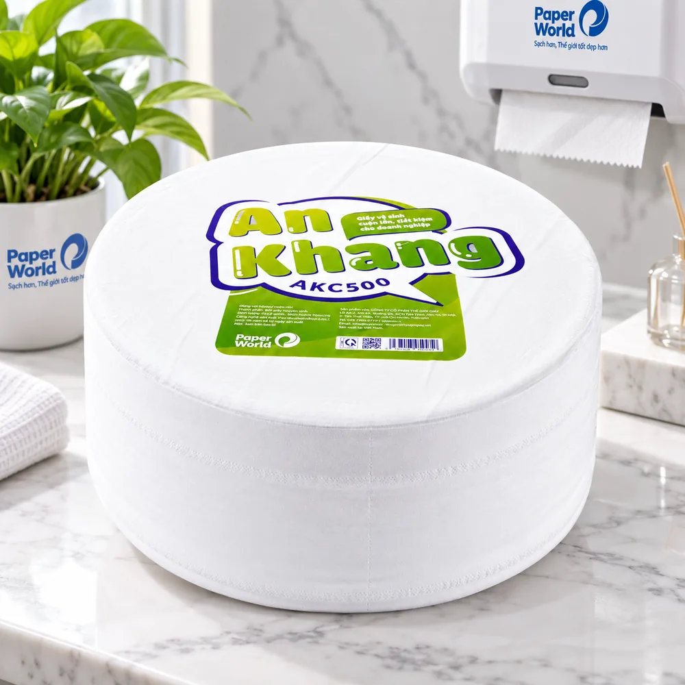 Giấy vệ sinh cuộn lớn An Khang Caro500