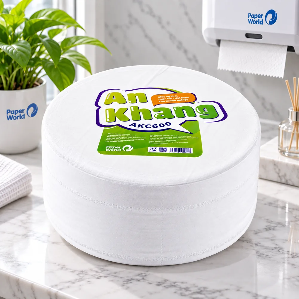 Giấy vệ sinh cuộn lớn An Khang Caro600